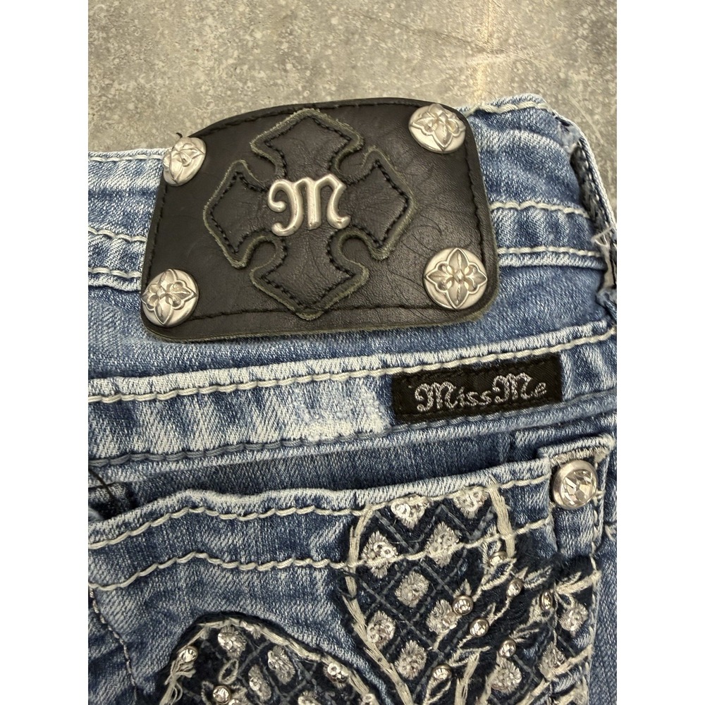 Miss Me Skinny Jeans Size 26 Dark Wash Embellished Pockets 32 Inseam JP578352 - Picture 11 of 11
